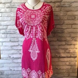 5th & Love bright pink white dress shirt sleeve poly boho new summer style